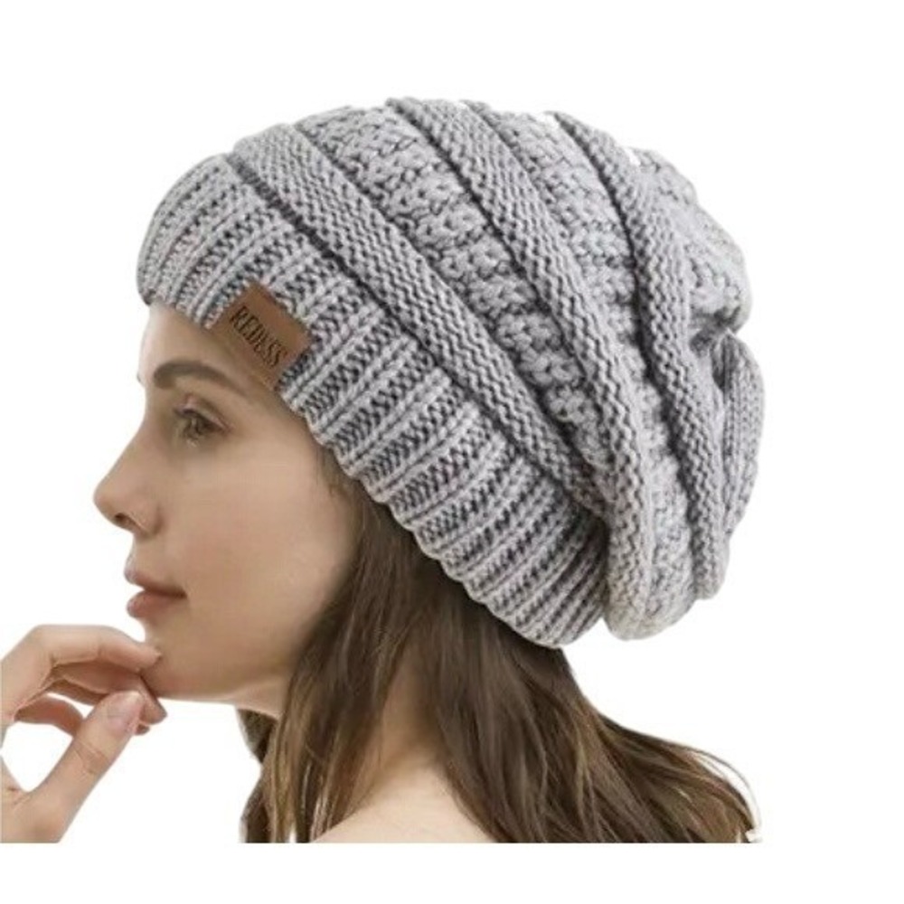 Unisex Slouchy Chunky Soft Warm Fleece Lined Beanie Hat Cap Gray OS Outdoor - Picture 6 of 7